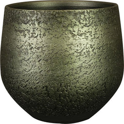 Ter Steege Plantenpot/bloempot - keramiek - metallic donkergroen/touch of gold - D27/H25 cm