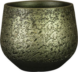 Ter Steege Plantenpot/bloempot - keramiek - metallic donkergroen/touch of gold - D16/H13 cm