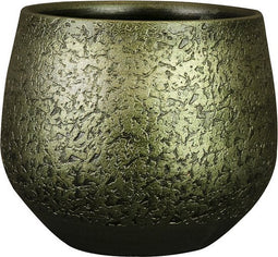 Ter Steege Plantenpot/bloempot - keramiek - metallic donkergroen/touch of gold - D19/H16 cm