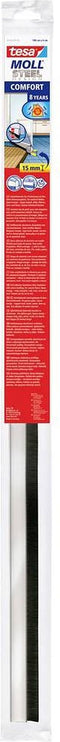 Tesa - Dorpelstrip (borstel) voor oneven vloeren - 15 mm speling - 100 cm - Aluminium - Staal look - Comfort