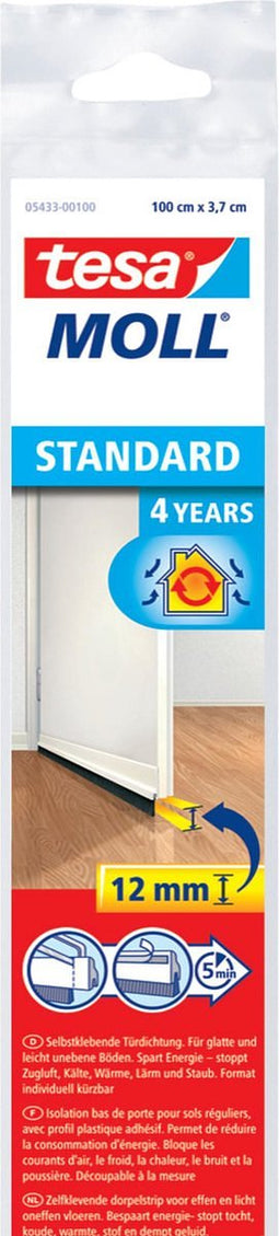 Tesa zelfklevende tochtstrip/dorpelstrip met borstel wit 1 mtr x 37 mm - Tochtstrips/tochtstroken voor deuren