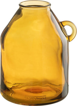 J-Line vaas Handvat Cilinder - glas - oker - small - Ø 18 cm