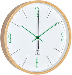 TFA - Analoge Design Funk-Wandklok mit Ahorn-Rahmen 60.3524 - Grüne Ziffern und Zeiger Blaue Ziffern und Zeiger
