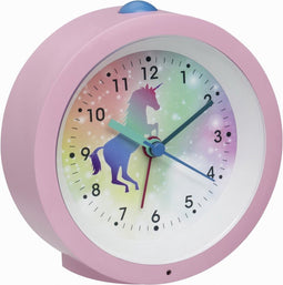 TFA Dostmann 60.1033.12 - Kinderwekker - Wekker - Kinderen - "EINHORN" - Eenhoorn - Analoog - Rustig Loopwerk - Sluipende secondwijzer - Snooze - Zachte permanente nachtverlichting - Schermverlichting - Kunststof - Roze - Multikleur
