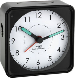 TFA Dostmann 60.1510.01 - Wekker - Analoog - Radiogestuurde tijdsaanduiding - Stil uurwerk - Alarm - Snooze - Kunststof - Lichtgevende wijzers - Schermverlichting - Zwart