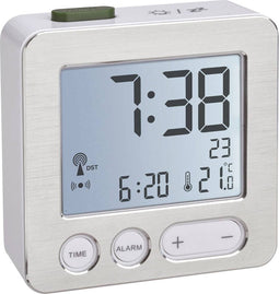 TFA Dostmann 60.2545.54 - Wekker - Radiogestuurde tijdsaanduiding - Datumaanduiding - Alarm - Snooze - Binnentemperatuur - Achtergrondverlichting - Zilverkleurig