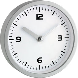 TFA Dostmann 60.3012 Wandklok Quartz 160 mm x 45 mm Zilver Geschikt voor vochtige ruimtes