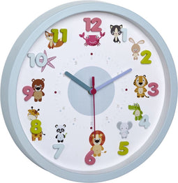 TFA Dostmann 60.3051.14 - Wandklok - Kinderen - "LITTLE ANIMALS" - Dieren - Diermotief - Sweep uurwerk - Lichtblauw - Multikleur