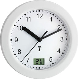 TFA Dostmann 60.3501 Wandklok Zendergestuurd 17.5 cm x 5.5 cm Wit Geschikt voor vochtige ruimtes