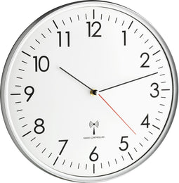 TFA Dostmann 60.3514 - Wandklok - Analoog - Rond - Cijfers - Radiogestuurde tijdsaanduiding - Glas - Kunststof - Zilverkleurig - Wit