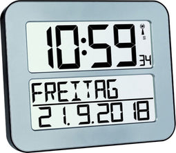 TFA Dostmann 60.4512.54 - Klok - Digitaal - Zendergestuurd - 7 talen - Tweede tijd - Alarm - Snooze - LCD - Zilverkleurig
