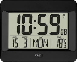 TFA Dostmann 60.4519.01 Wandklok Zendergestuurd 215 mm x 26 mm x 160 mm Zwart Groot display