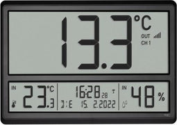 TFA Dostmann 60.4523.01 - Klok - Digitaal - XL - Zendergestuurd - Buitentemperatuur - Luchtvochtigheid - Alarm - Snooze - Zwart - Grijs