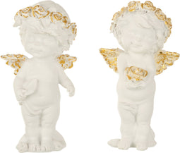 J-Line figuur Engel Staand - polyresin - wit/goud - small - 2 stuks