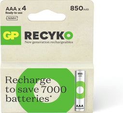 GP ReCyko+ - Oplaadbare AAA batterijen 850mAh - Laag zelfontlading - (4 stuks)