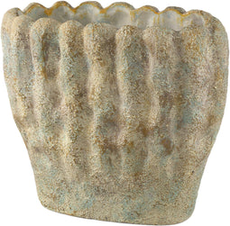 PTMD Contina Green Oval Cement Pot Thick Wavy L