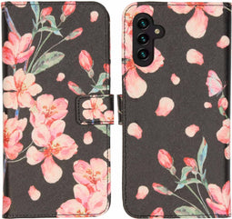 iMoshion Hoesje Geschikt voor Samsung Galaxy A13 (5G) / A04s Hoesje Met Pasjeshouder - iMoshion Design Softcase Bookcase - Zwart / Blossom Watercolor Black