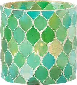 J-Line windlicht Mozaiek Diamant - glas - blauw/groen - medium