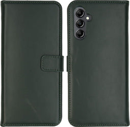 Selencia Hoesje Geschikt voor Samsung Galaxy A14 (5G) Hoesje Met Pasjeshouder - Selencia Echt Lederen Bookcase - Groen
