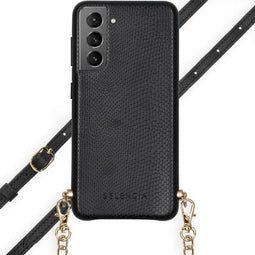 Selencia Hoesje Geschikt voor Samsung Galaxy S21 Hoesje Met Koord - Selencia Aina Slang Hoesje met koord - Zwart