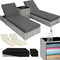Luxe wicker ligbedden set - 2 ligbedden met tafel - verstelbare rugleuning - lichtgrijs