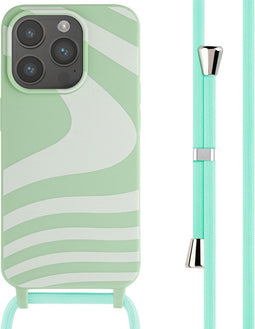 imoshion Hoesje Geschikt voor iPhone 15 Pro Hoesje Met Koord - imoshion Siliconen design hoesje met koord - Groen / Retro Green