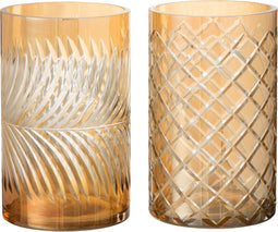 J-Line windlicht Diamant - glas - goud - large - 2 stuks