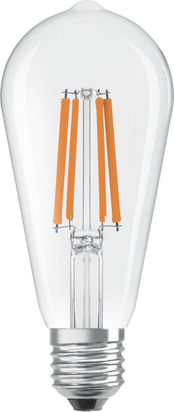 OSRAM LED Classic LED-lamp met gloeidraad in klassieke Edison-vorm, lampbehuizing van helder glas, 3,8 W, E27-fitting, EEK A, 806 lm voor algemene verlichting.