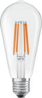 OSRAM LED Classic LED-lamp met gloeidraad in klassieke Edison-vorm, lampbehuizing van helder glas, 3,8 W, E27-fitting, EEK A, 806 lm voor algemene verlichting.