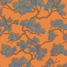 DUTCH WALLCOVERINGS Behang Pine Tree blauw en oranje