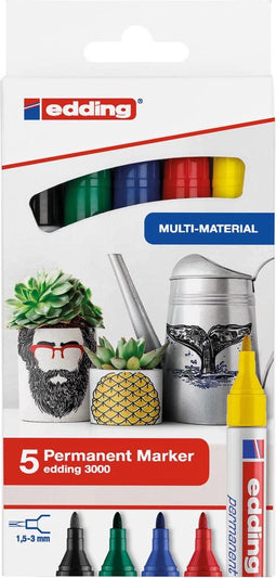 Edding - Viltstift edding 3000 rond 1.5-3mm basiskleuren | 1 set | 8 stuks