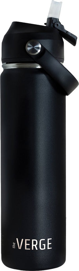 The Verge® - Luxe RVS Thermosfles / Drinkfles – BPA en Lekvrij – 650 ML - Waterfles met Rietje – Dubbelwandige isolatie - Thermosbeker - Met 2 Doppen - Volwassenen en Kinderen - Zwart