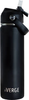 The Verge® - Luxe RVS Thermosfles / Drinkfles – BPA en Lekvrij – 650 ML - Waterfles met Rietje – Dubbelwandige isolatie - Thermosbeker - Met 2 Doppen - Volwassenen en Kinderen - Zwart