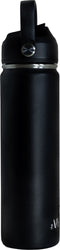 The Verge® - Luxe RVS Thermosfles / Drinkfles – BPA en Lekvrij – 650 ML - Waterfles met Rietje – Dubbelwandige isolatie - Thermosbeker - Met 2 Doppen - Volwassenen en Kinderen - Zwart