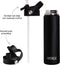 The Verge® - Luxe RVS Thermosfles / Drinkfles – BPA en Lekvrij – 650 ML - Waterfles met Rietje – Dubbelwandige isolatie - Thermosbeker - Met 2 Doppen - Volwassenen en Kinderen - Zwart
