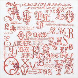 Thea Gouverneur - Borduurpakket met telpatroon - 2093 - Voorgesorteerde DMC Garens - Antieke Letters Merklap - Linnen - 34 cm x 34 cm - DIY Kit