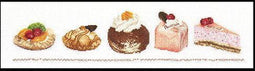 Thea Gouverneur - Borduurpakket met telpatroon - 3050A - Voorgesorteerde DMC Garens - Gebakjes - Aida - 47 cm x 12 cm - DIY Kit