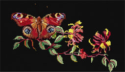 Thea Gouverneur - Borduurpakket met telpatroon - 439.05 - Voorgesorteerde DMC Garens - Vlinder Kamperfoelie - Zwart Aida - 29 cm x 18 cm - DIY Kit