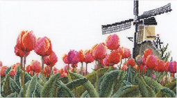 Thea Gouverneur - Borduurpakket met telpatroon - 473A - Voorgesorteerde DMC Garens - Bollenveld Tulp - Aida - 24 cm x 14 cm - DIY Kit