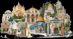 Thea Gouverneur - Borduurpakket met telpatroon - 533.05 - Voorgesorteerde DMC Garens - Jerusalem Israël - Zwart Aida - 79 cm x 50 cm - DIY Kit