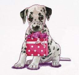 Thea Gouverneur - Borduurpakket met telpatroon - 737A - Voorgesorteerde DMC Garens - Puppy Went Shopping - Aida - 31 cm x 30 cm - DIY Kit