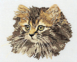 Thea Gouverneur - Borduurpakket met telpatroon - 930A - Voorgesorteerde DMC Garens - Langharige Bruine Kat - Aida - 30 cm x 40 cm - DIY Kit