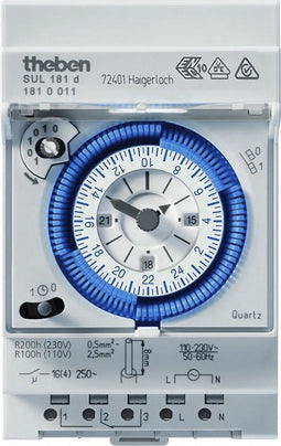 Theben 1810011 SUL 181d - analoge schakelklok met dagprogramma en 200 uur gangreserve, schakelklok
