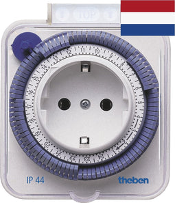 Theben schakelklok 0260855 timer 26 IP 44 - NL stekker (zonder pin) - analoge schakelklok voor buitengebruik, wandcontactdoosschakelaar, tijdprogramma-stekker, schakelklok, bespaarstekker