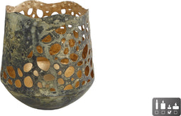 Theelichthouder Antoinet S groen/goud metaal 9x10x11cm.