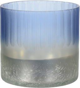 Theelichthouder glas l8b8h7.5 cm blauw