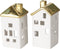 Theelichthouder huisje wit met goud - 2 stuks - H 15,5 cm - Boltze home