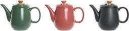 Theepot DKD Home Decor Natuurlijk Roze Rubberwood Wit Groen Donker grijs Keramiek (3 Stuks)