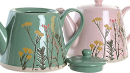 Theepot DKD Home Decor Roze Groen Keramiek (2 Stuks)
