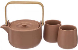 Theepot met twee mokken - terra bruin - hip - cadeau tip - kerst cadeau tip